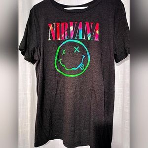 Nirvana Graphic Red Green Smiley Face Tee Short Sleeve L Unisex